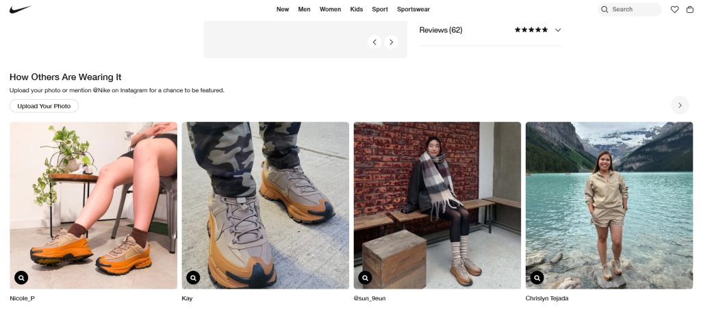 A sports retailer adds user generated content showing real customers wearing their gear.