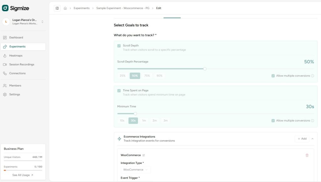 Set your A/B test goals